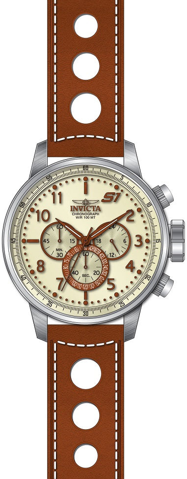 Invicta Leather Analog Ivory Dial Mens Watch-S1 Rally, Band Color:Brown