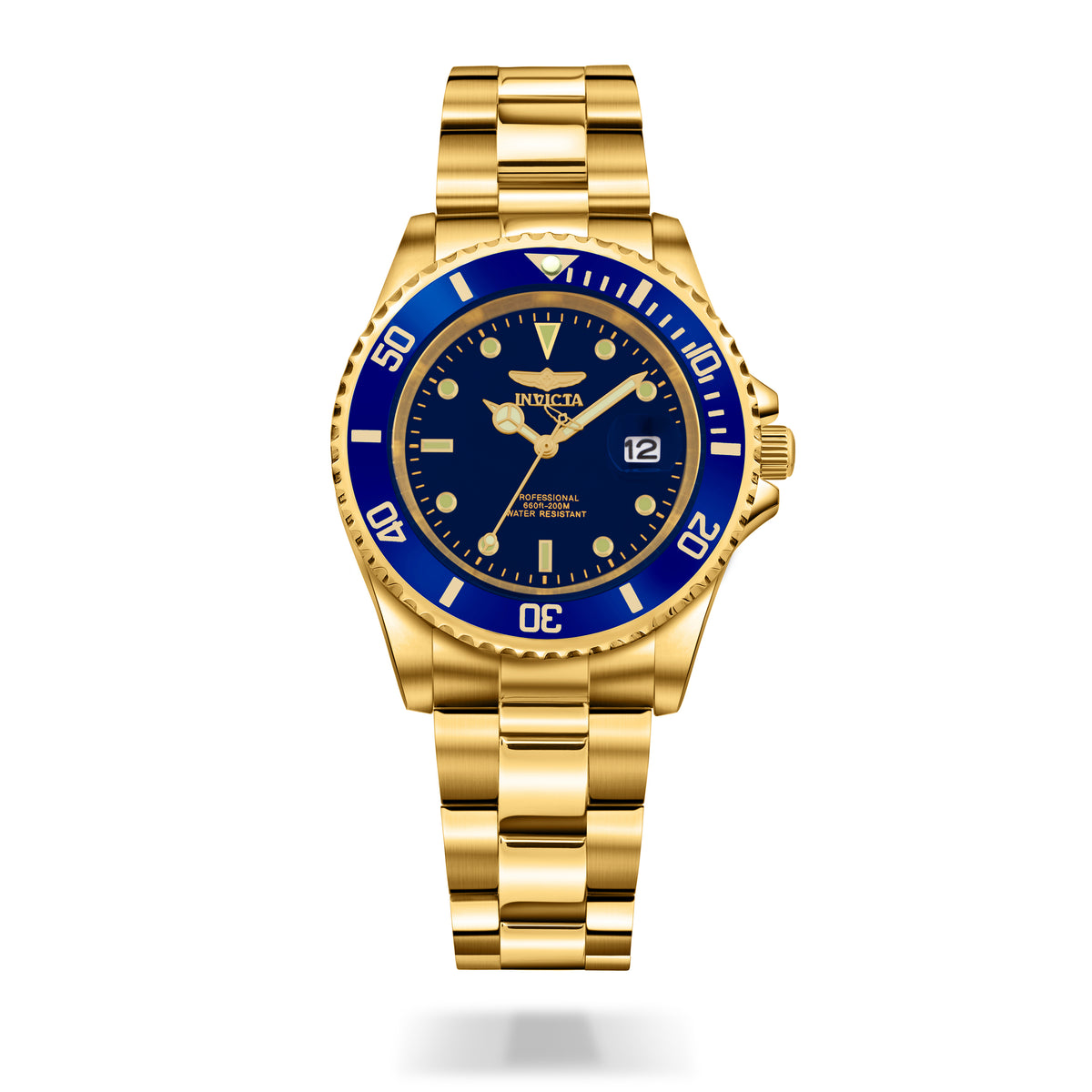 Invicta Mens Pro Diver Fashion Gold Blue Gold Strap Dial Watch -26974