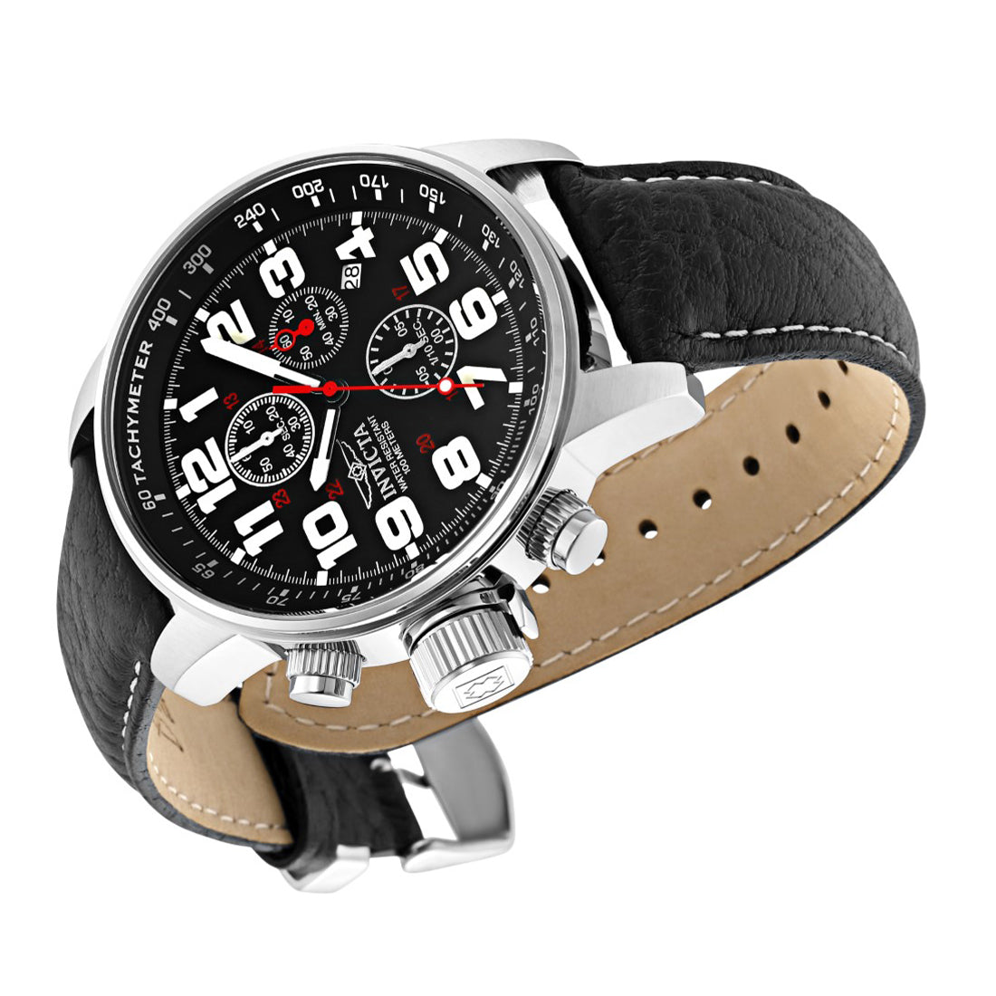 Invicta Mens Black Leather Analogue Watch - 2770