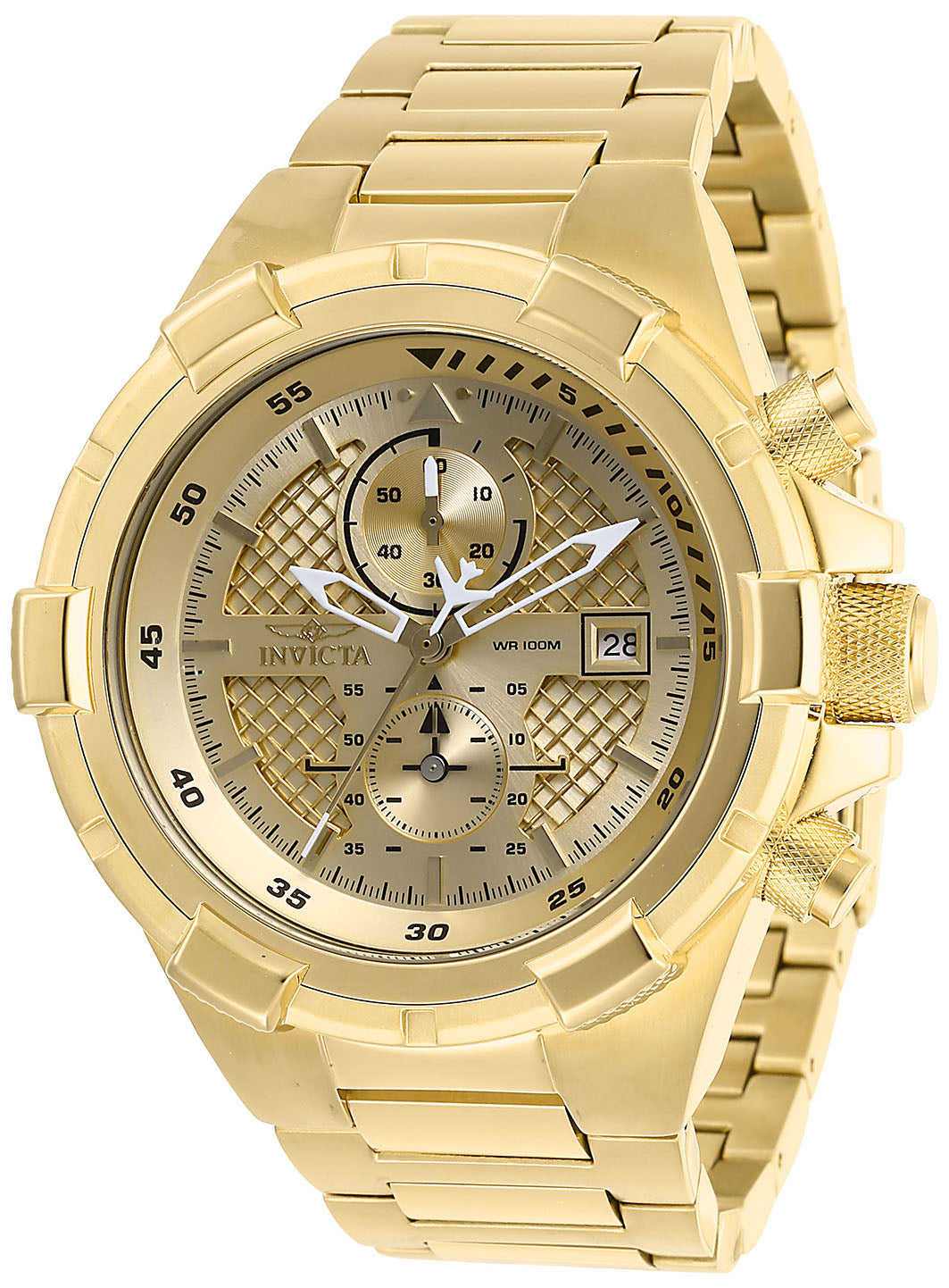INVICTA Aviator Quartz Movement Gold Analog  Dial Watch For Gents- 28122