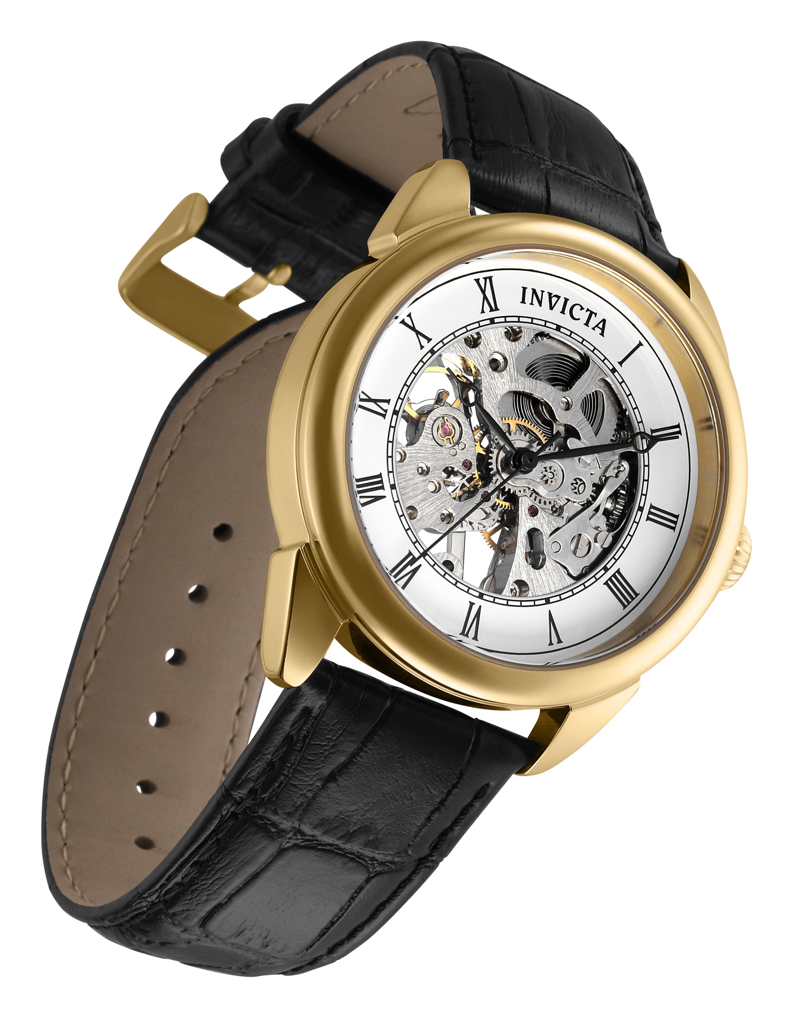 Invicta Mechanical Specialty White Dial Leather Men&