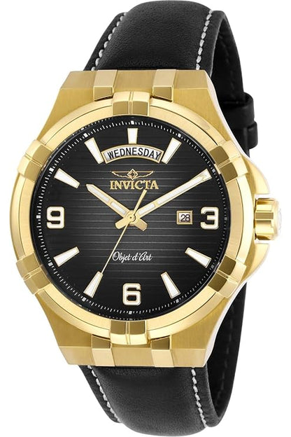 Invicta Leather Analog Black Dial Mens Watch-30186