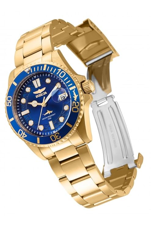 Invicta Stainless Steel Analog Blue Dial Women Watch-30484, Gold Band