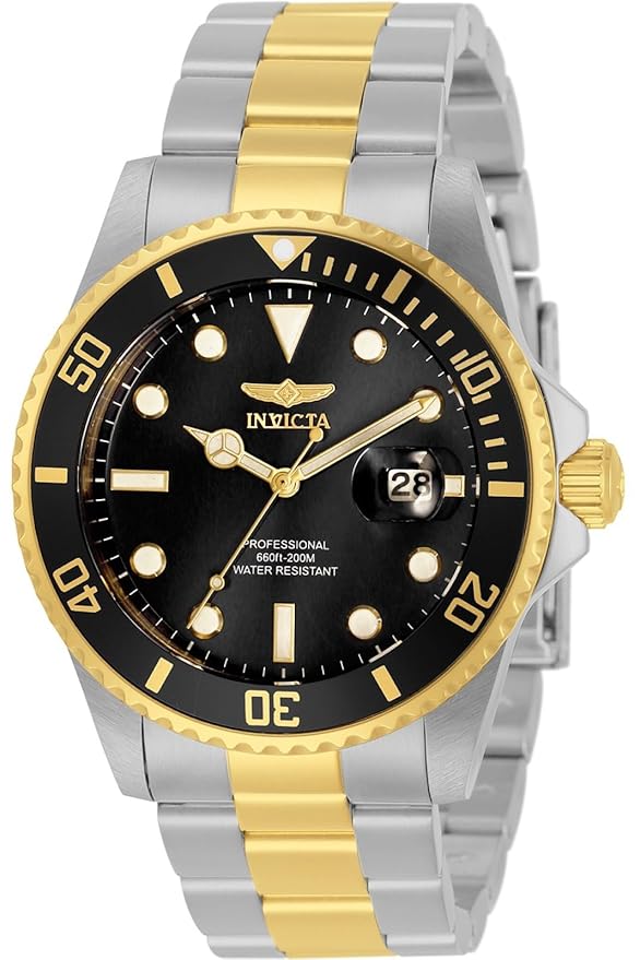 Invicta Stainless Steel Analog Black Dial, Gold Band Men Watch-33269