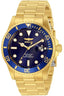 Invicta Stainless Steel Pro Diver Analog Blue Dial, Gold Band Watch for Men - 33270