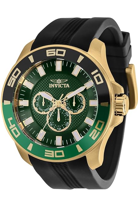Invicta Mens Silicone Analog Green Dial, Band Color Black Watch-35743
