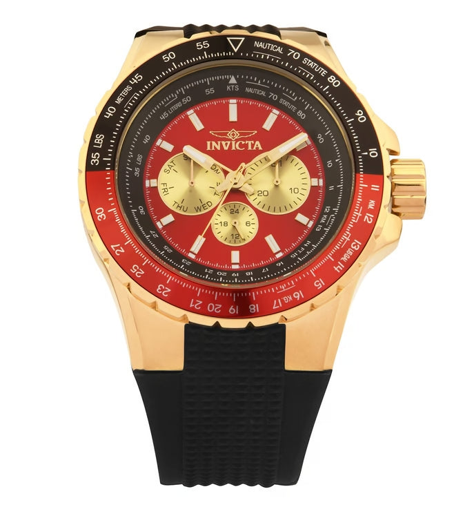 Invicta Aviator Analog Gold &amp; Red Dial Men&