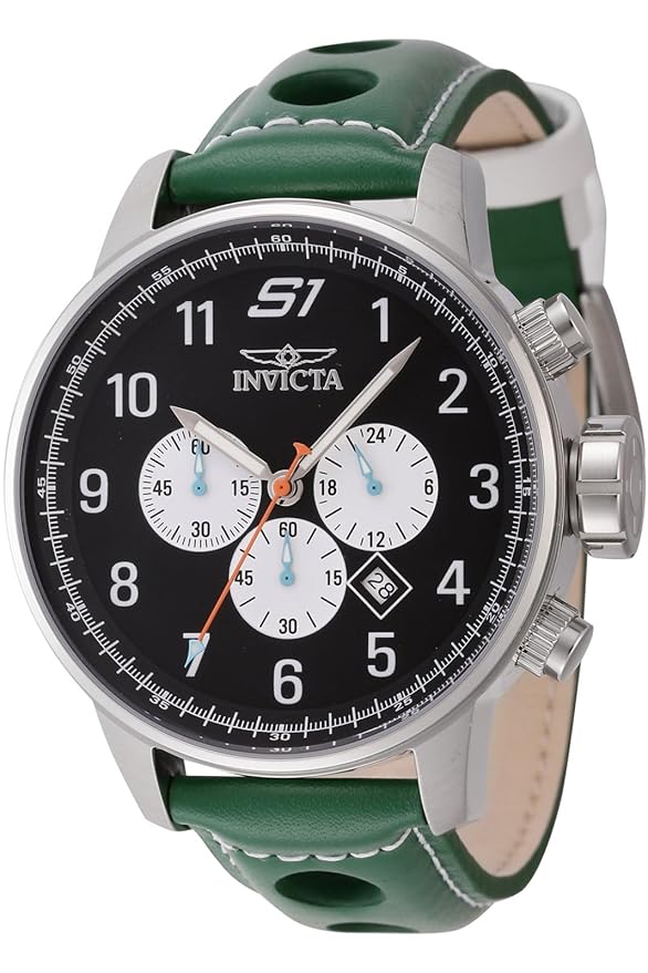 Invicta Leather Analogue Multicolor Dial Mens Watch-44952, Band Color:Green