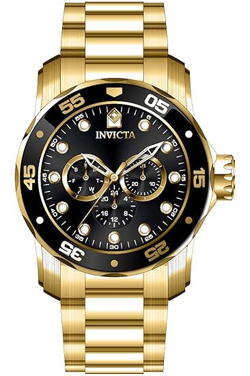 Invicta Stainless Steel Analogue Black Dial Mens Gold Band Watch-45726