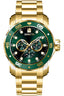 Invicta Stainless Steel Analogue Green Dial Men's Gold Band Watch-45727