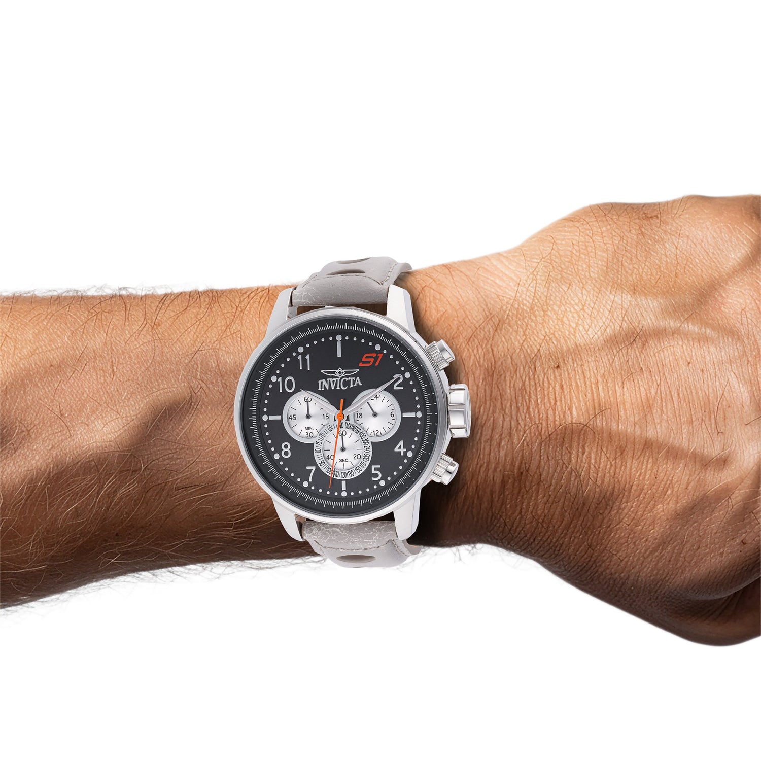 Invicta Leather Analogue Multicolour Dial , Band Color-Grey Men&