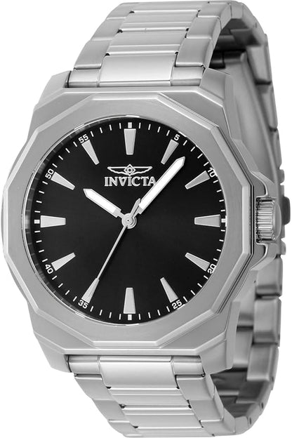Invicta Stainless Steel Analog Black Dial Mens Watch-46831, Band Color:Silver