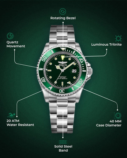 Invicta Pro Diver Green Dial Analog Watch for Men 47355