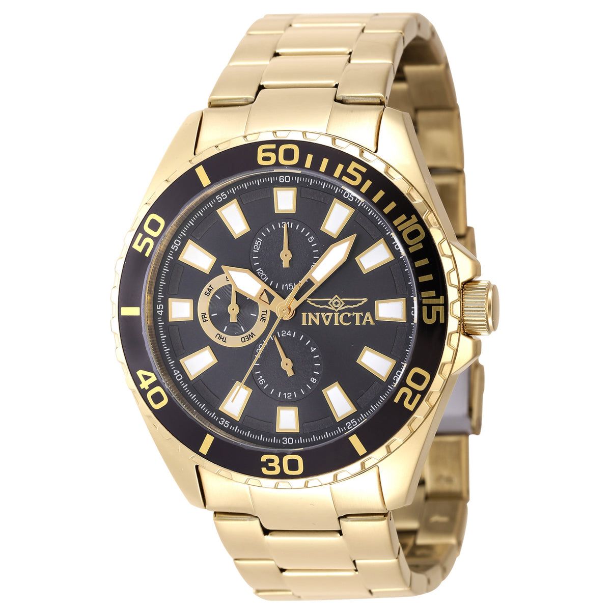 Invicta Stainless Steel Analogue Black Dial Mens Watch-47578, Band Color:Gold