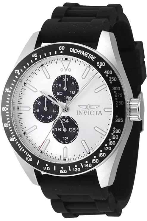 Invicta Silicone Analogue Silver Dial ,Band Color:Black Mens Watch-47590