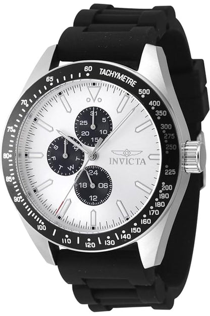 Invicta Silicone Analogue Silver Dial ,Band Color:Black Mens Watch-47590