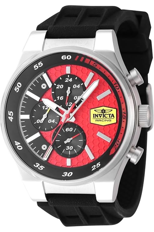 Invicta Silicone Racing Analog Red Dial MenS Black Band Watch - 47739