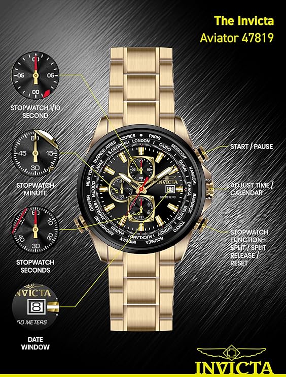 Invicta Aviator Quartz Black Dial Analog Watch For - Gents 47819