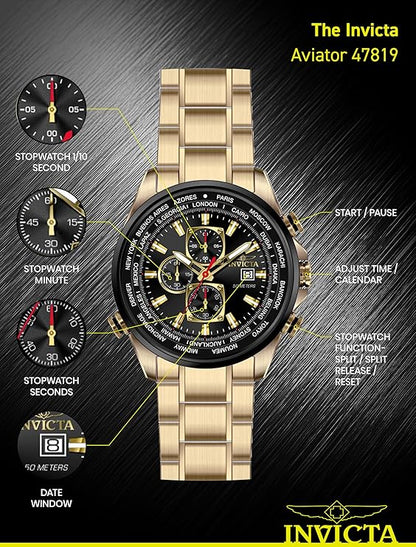 Invicta Aviator Quartz Black Dial Analog Watch For - Gents 47819