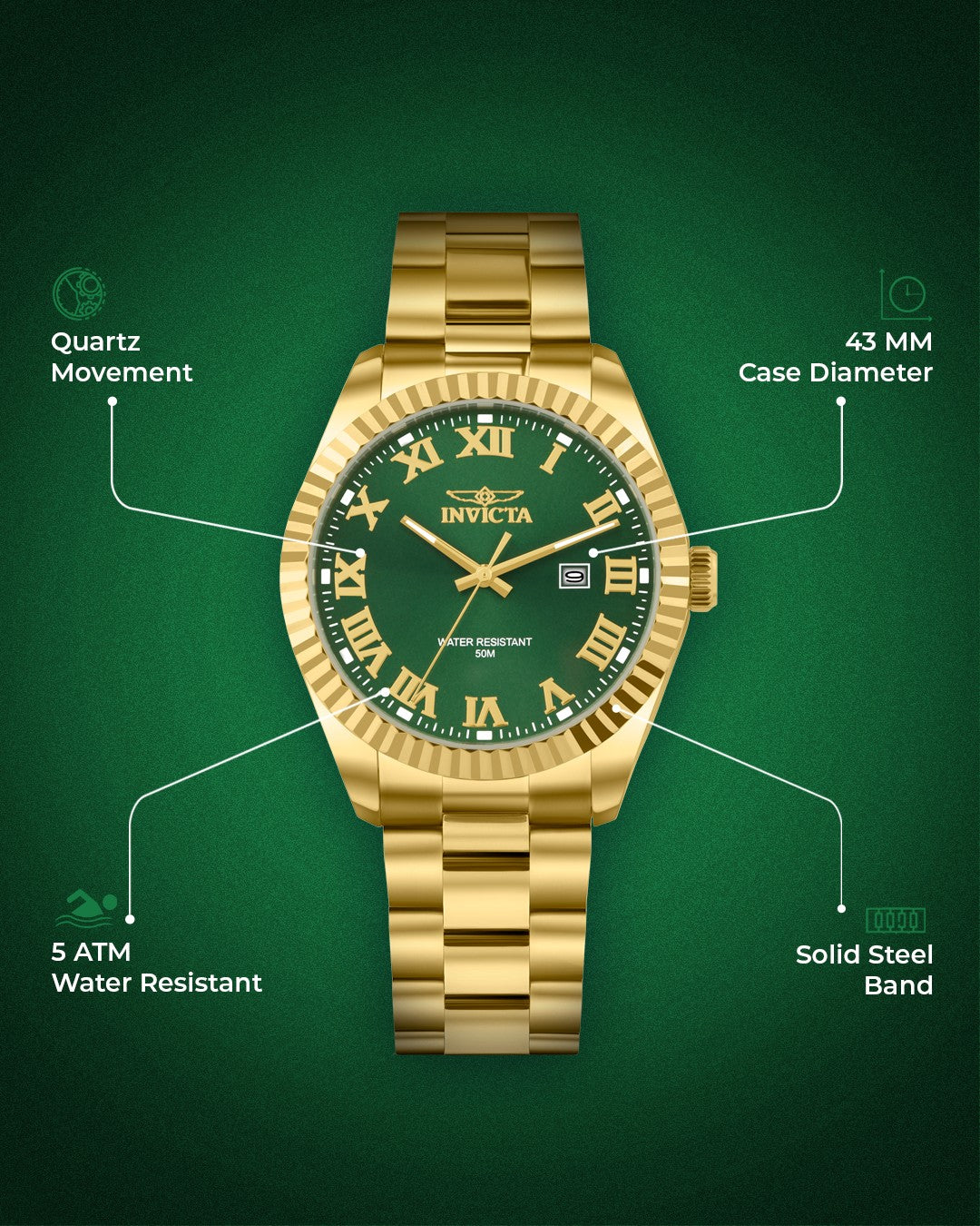 Invicta Specialty Quartz Green Dial Analog Watch for Men - 48548