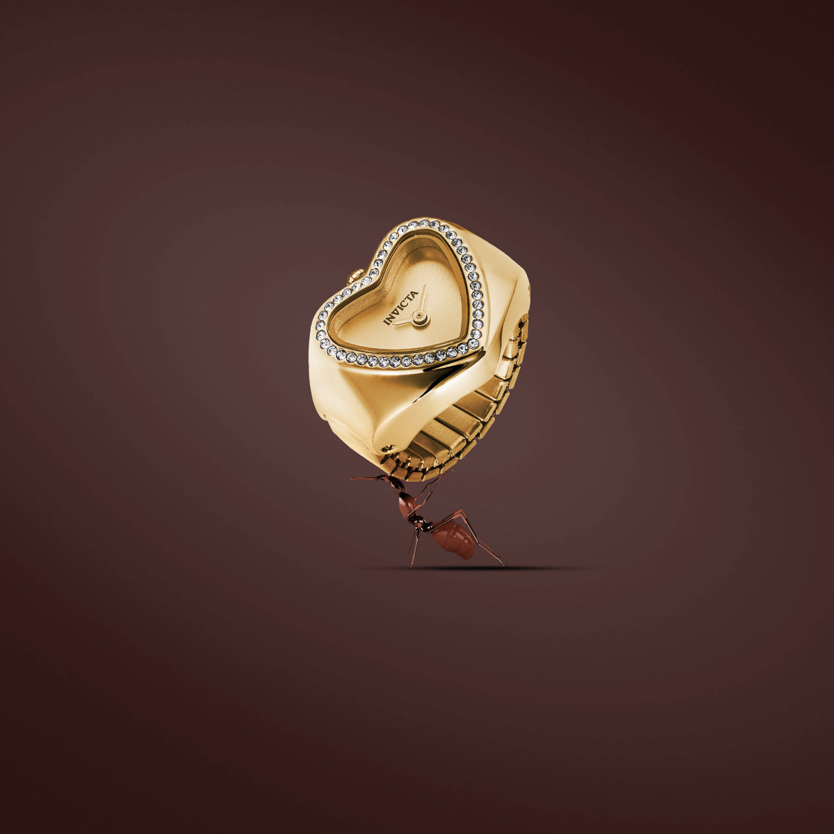 Invicta Mini Ring Watch Quartz Caliber VC00 Movement Gold Dial Analog Watch For - Ladies 49574