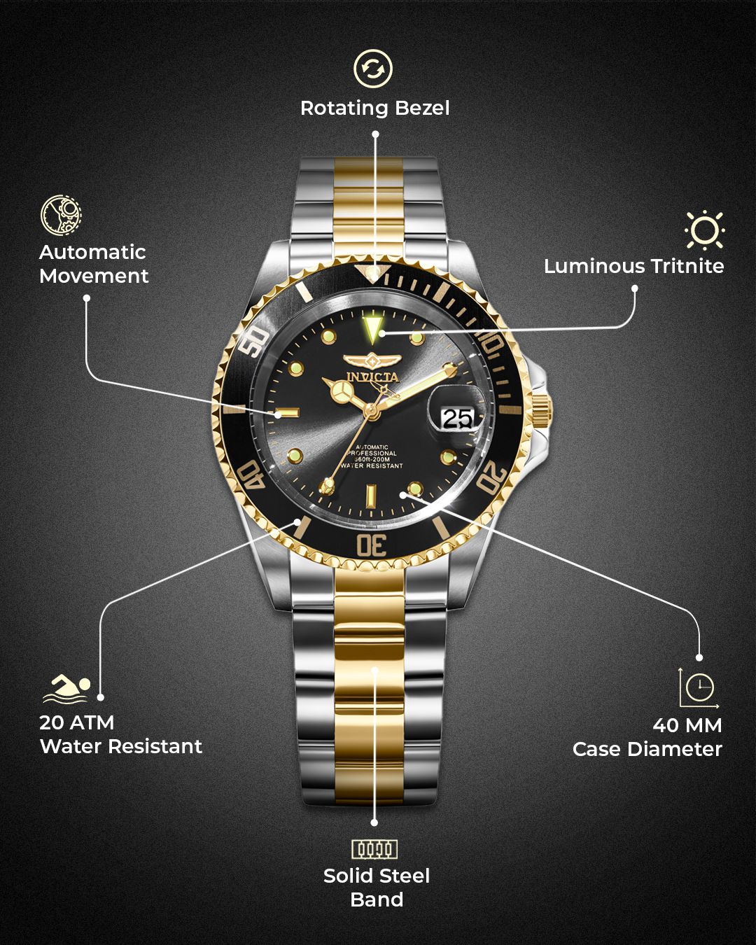 Invicta Pro-Diver Analog Black Dial Men&