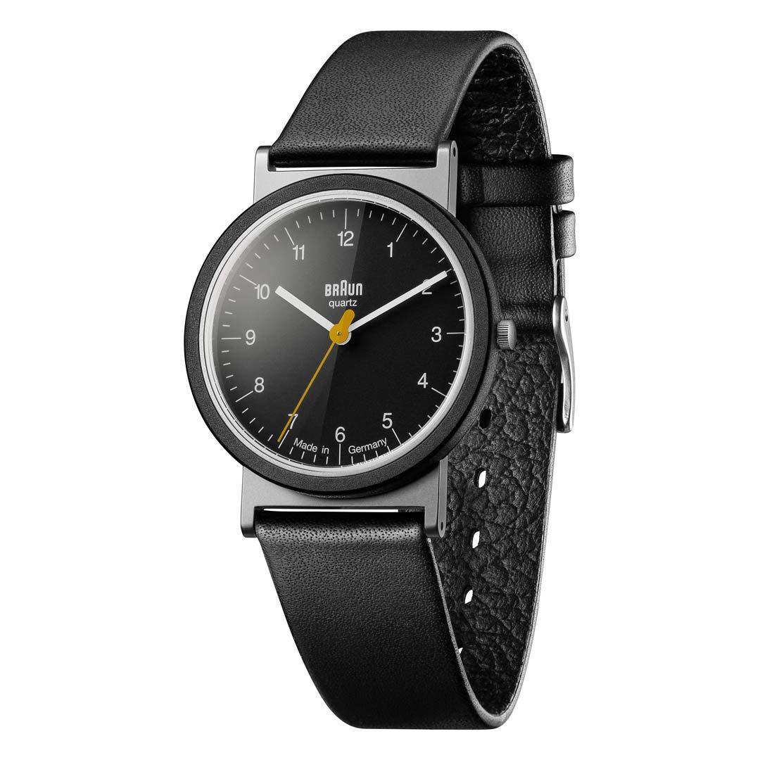Braun Quartz Classic Watch with Black Dial and Black Leather Strap - AW10