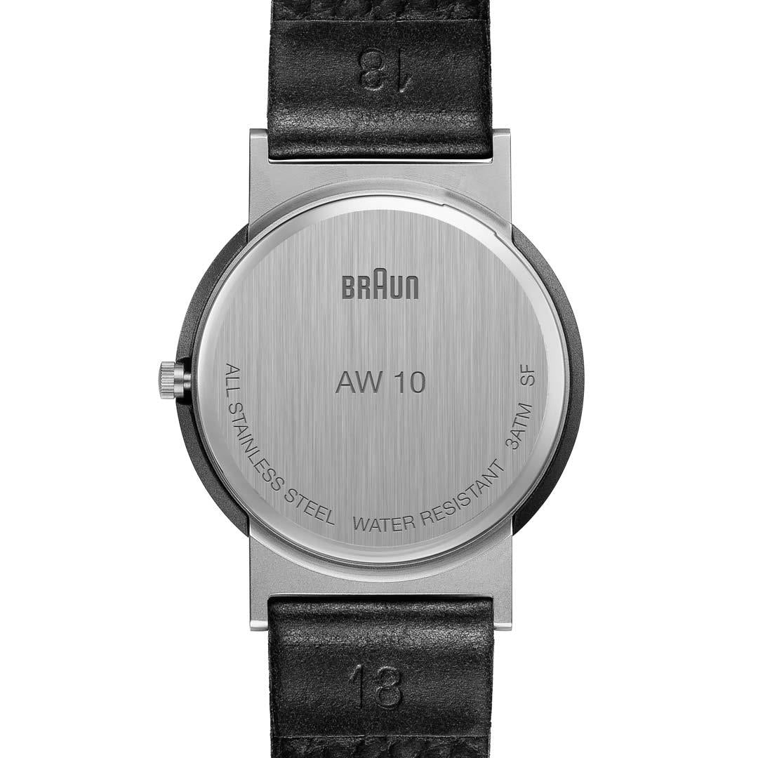 Braun Quartz Classic Watch with Black Dial and Black Leather Strap - AW10