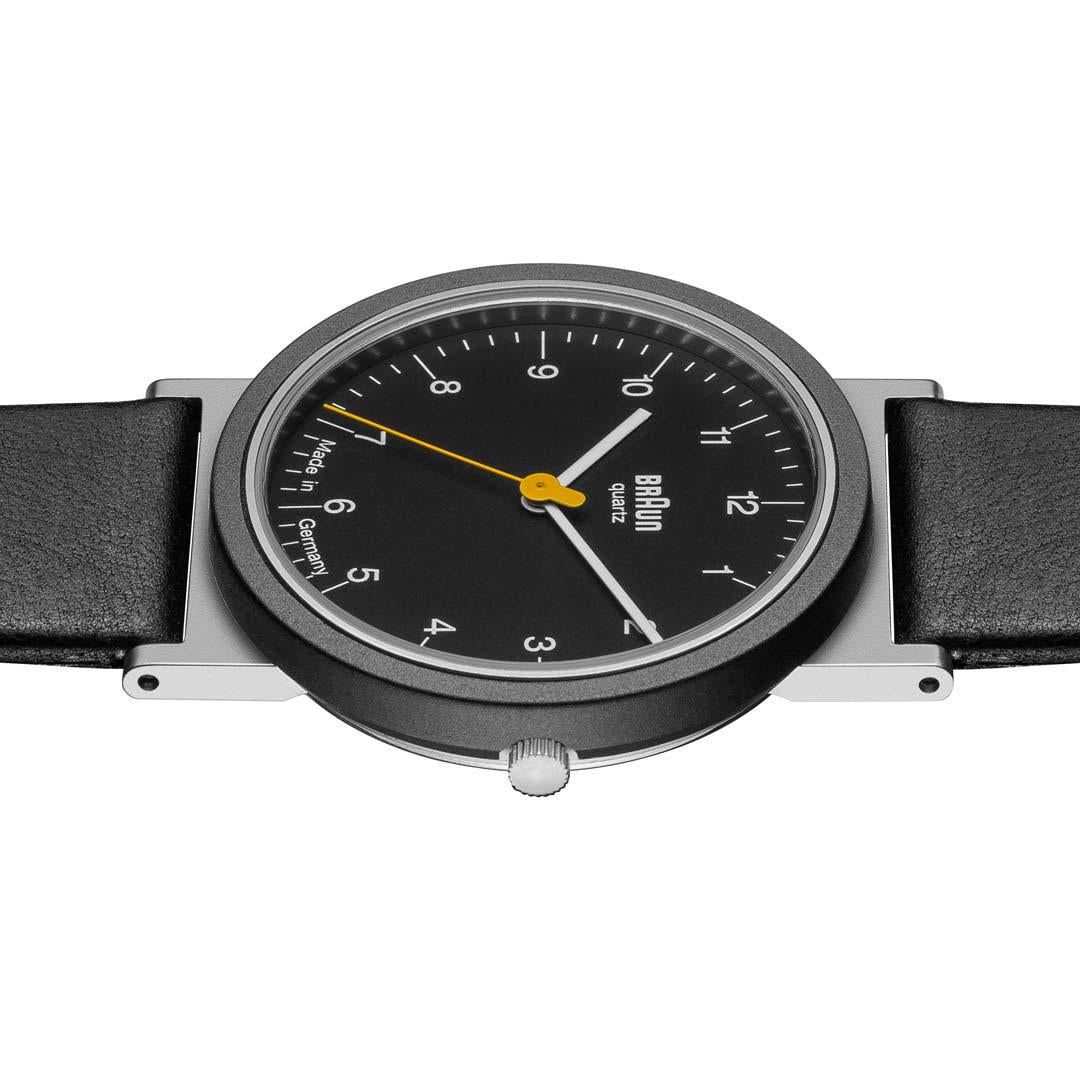 Braun Quartz Classic Watch with Black Dial and Black Leather Strap - AW10