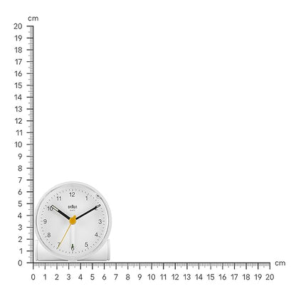 Braun Classic Analogue Alarm Clock with Snooze and Light, Crescendo Beep Alarm in White - BC01W
