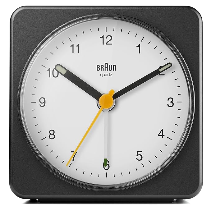 Braun Classic Clock with Snooze and Light, Crescendo Beep in Black and White - BC03BW