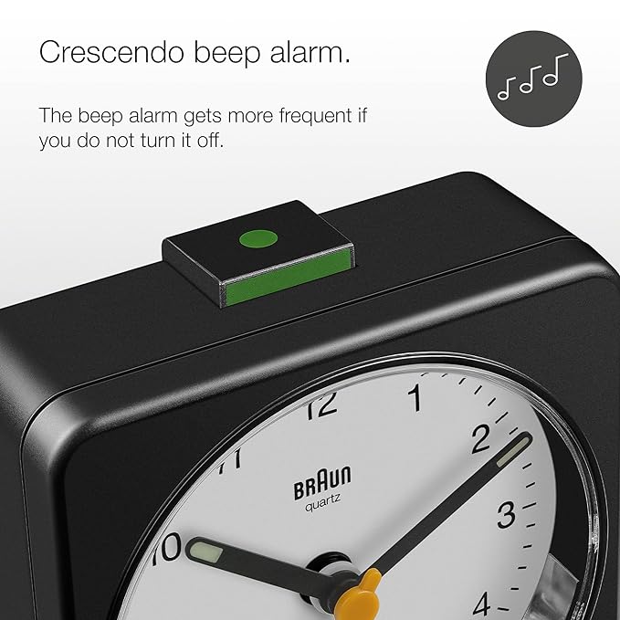 Braun Classic Clock with Snooze and Light, Crescendo Beep in Black and White - BC03BW