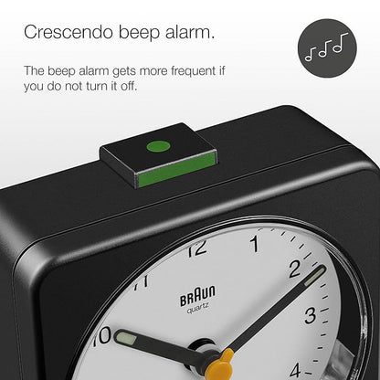 Braun Classic Clock with Snooze and Light, Crescendo Beep in Black and White - BC03BW