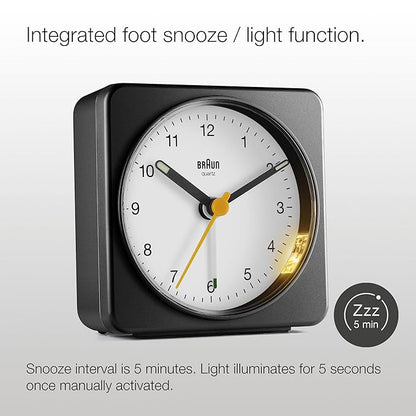 Braun Classic Clock with Snooze and Light, Crescendo Beep in Black and White - BC03BW