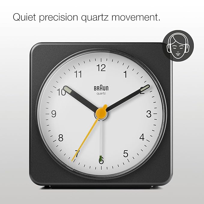Braun Classic Clock with Snooze and Light, Crescendo Beep in Black and White - BC03BW