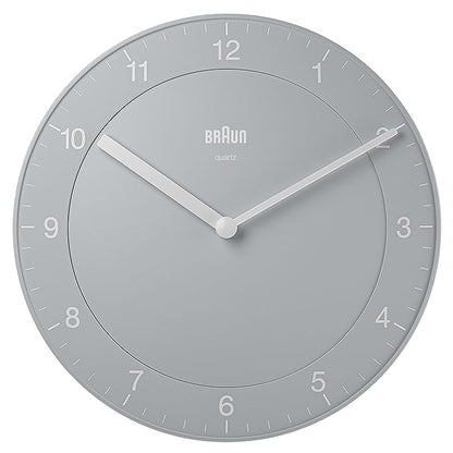 Braun Classic Wall Clock with Quiet Quartz Movement, Easy To Read, 20cm Diameter in Grey - BC06G