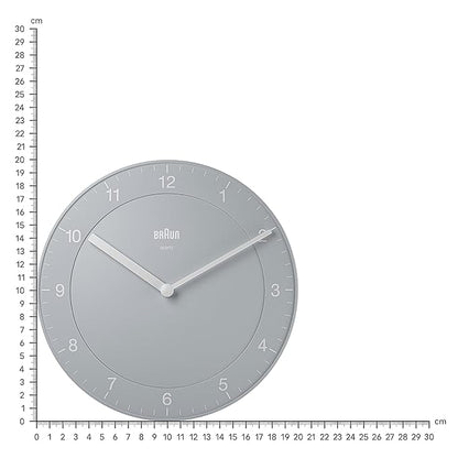 Braun Classic Wall Clock with Quiet Quartz Movement, Easy To Read, 20cm Diameter in Grey - BC06G