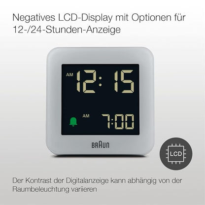 Braun Digital Clock with Snooze, Negative LCD Display, Quick Set, Crescendo Beep in Grey - BC09G
