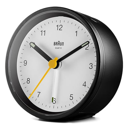 Braun Classic Alarm Clock with Snooze and Light, Crescendo Beep Alarm in Black and White - BC12BW