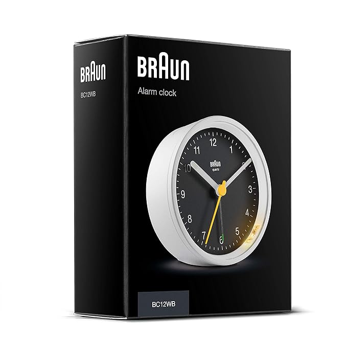 Braun Classic Alarm Clock with Snooze and Light, Crescendo Beep Alarm in Black and White - BC12BW