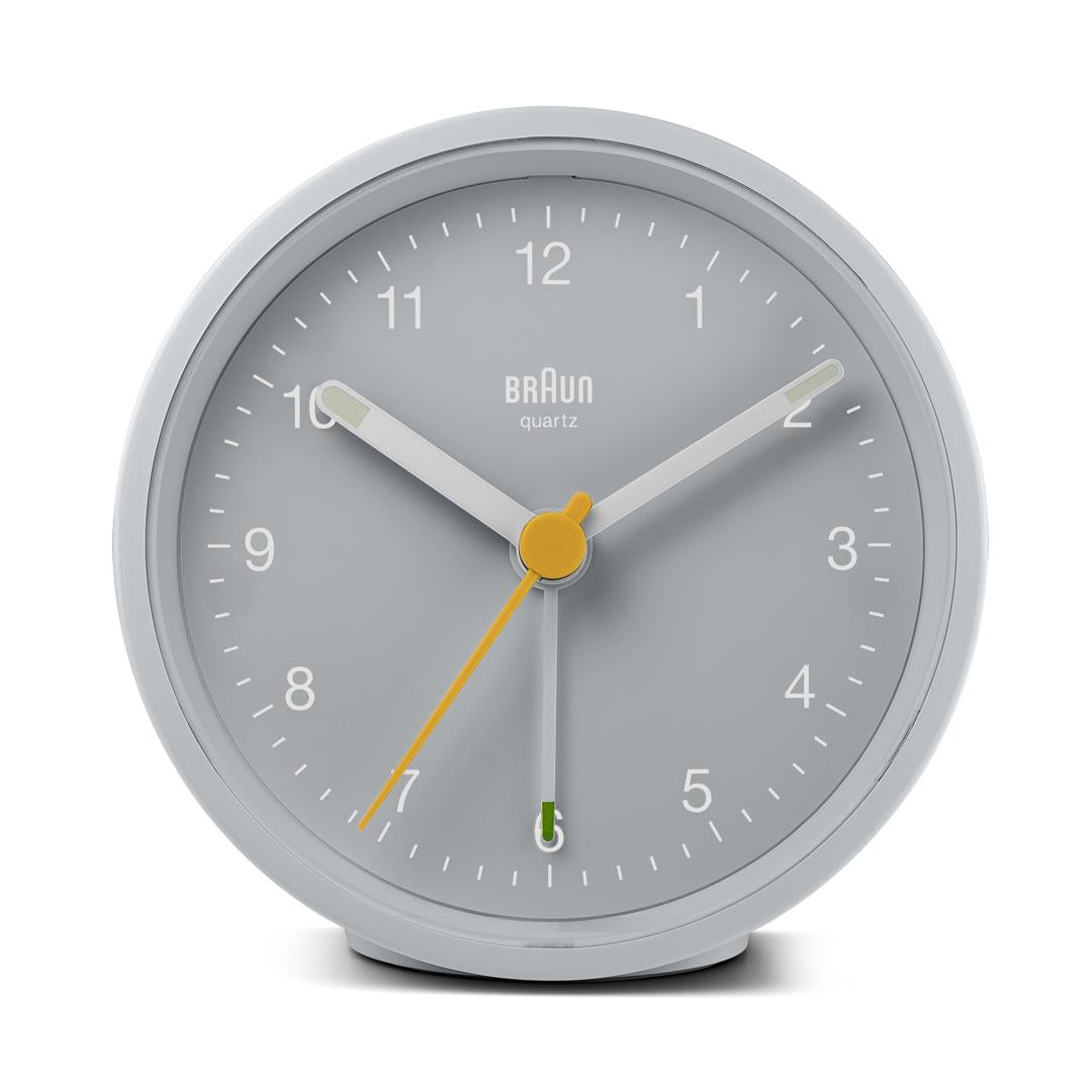 Braun Classic Analogue Alarm Clock with Snooze and Light, Crescendo Beep Alarm in Grey - BC12G