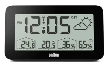 Braun Digital Weather Station Clock with Indoor and Outdoor Temperature and Humidity - BC13BP