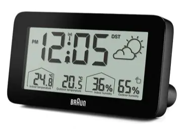 Braun Digital Weather Station Clock with Indoor and Outdoor Temperature and Humidity - BC13BP