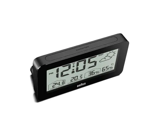 Braun Digital Weather Station Clock with Indoor and Outdoor Temperature and Humidity - BC13BP