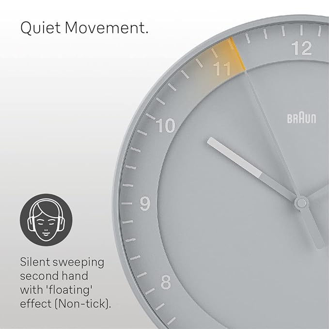 Braun Classic Large Wall Clock with Silent Sweep Movement, Easy To Read - BC17G