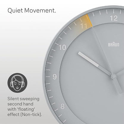 Braun Classic Large Wall Clock with Silent Sweep Movement, Easy To Read - BC17G
