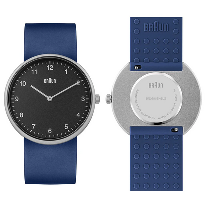 Braun Quartz Unisex Watch with Black Leather Strap &amp; Additional Blue Silicon Strap - BN0281BKBLG