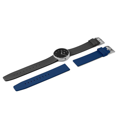 Braun Quartz Unisex Watch with Black Leather Strap &amp; Additional Blue Silicon Strap - BN0281BKBLG