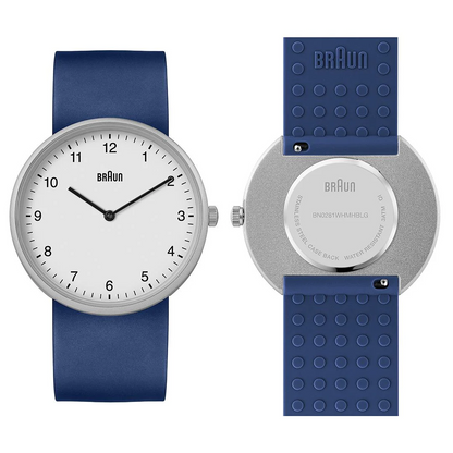Braun Quartz Unisex Watch with Stainless Steel Mesh Strap &amp; Additional Blue Silicon Strap - BN0281WHMHBLG