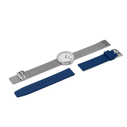 Braun Quartz Unisex Watch with Stainless Steel Mesh Strap &amp; Additional Blue Silicon Strap - BN0281WHMHBLG